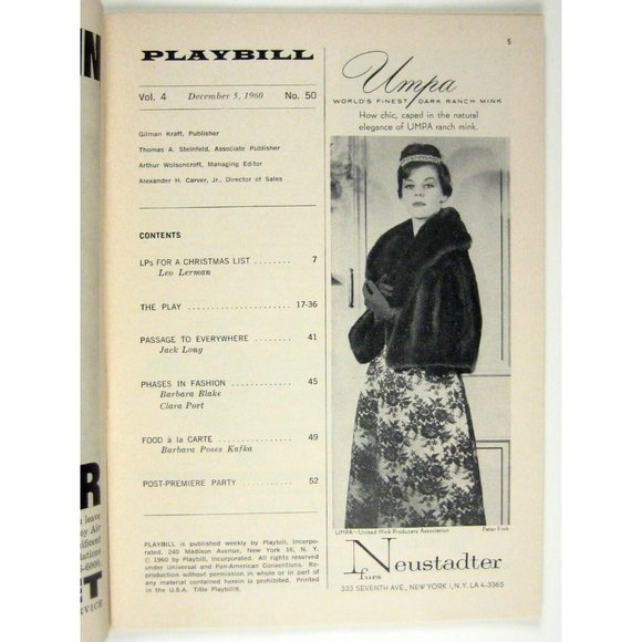 New York City Ballet Playbill December 1960 City Center NYC Patricia Wilde - Picture 2 of 8